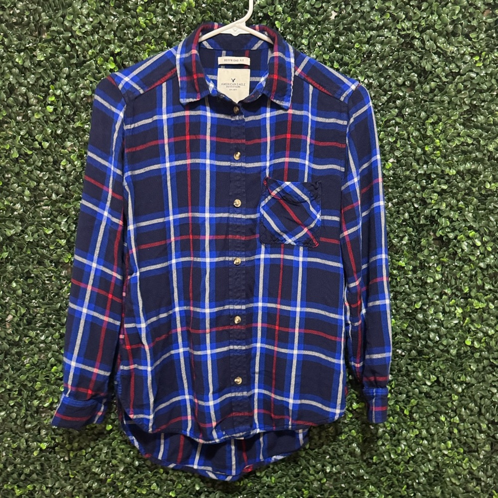 🔥5/$30🔥AMERICAN EAGLE WOMEN'S BOYFRIEND FIT PLAID BUTTON DOWN SHIRT
